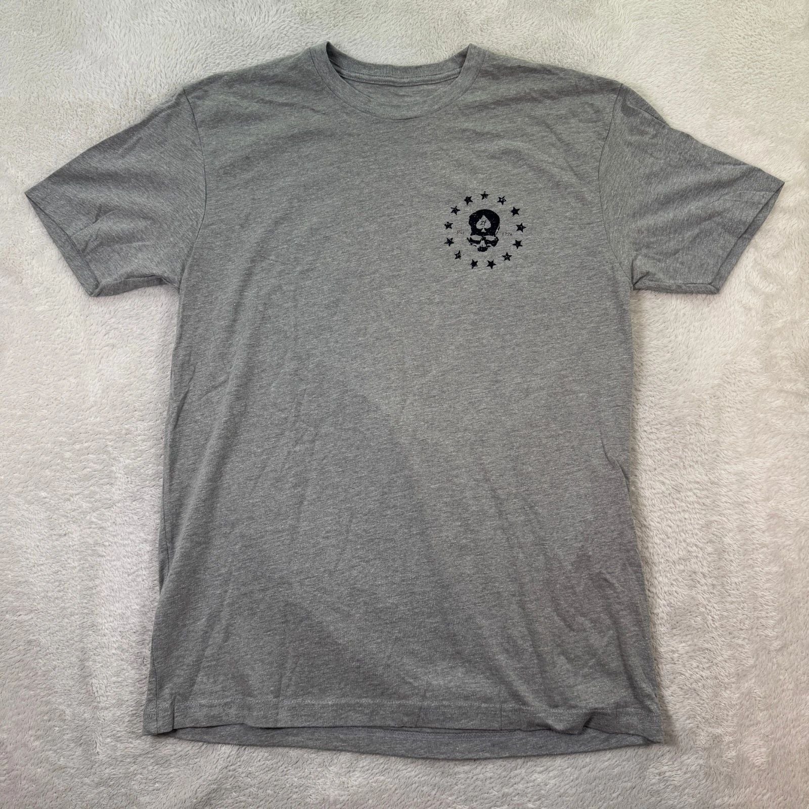 Zero Foxtrot T-Shirt Men's Medium Gray Red Blue Skull USA Flag ZF Logo Tattered