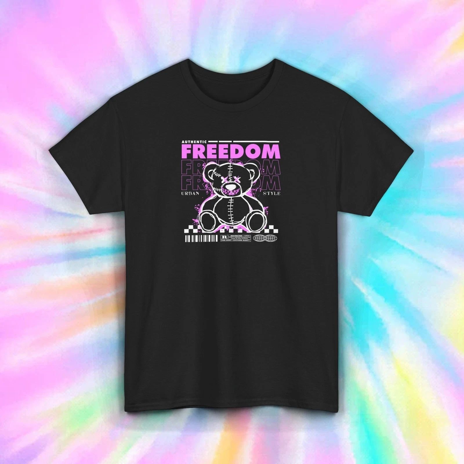 Freedom Bear T-Shirt Urban Punk Grunge Aesthetic Graphic Tee S-4XL