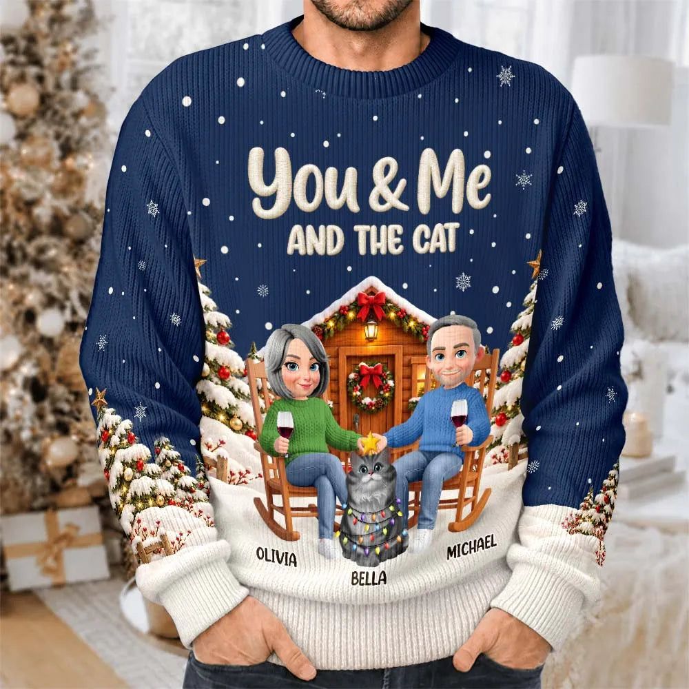 Christmas Gift For Pet Couples - Personalized You & Me And The Cats Unisex Ugly Sweater