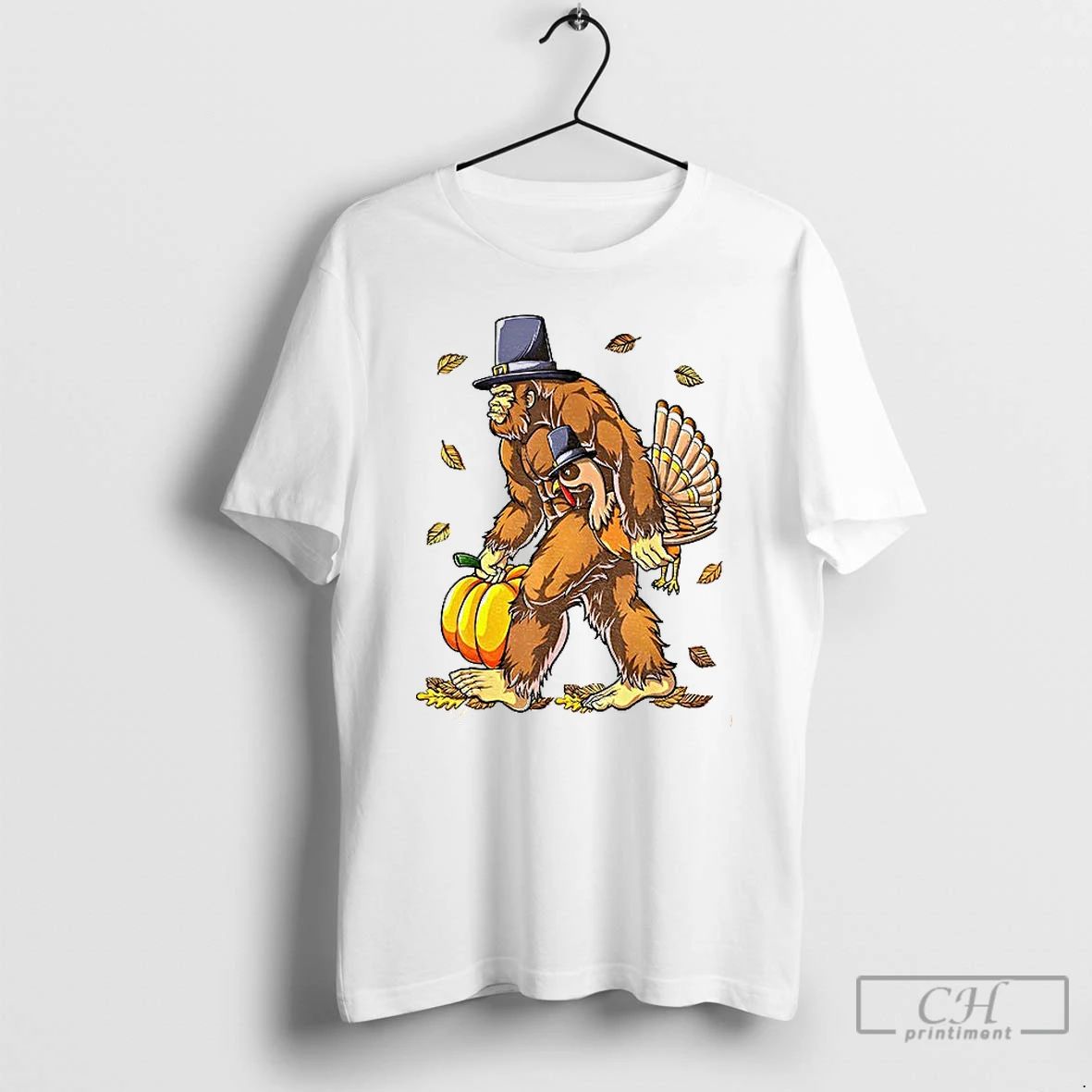 Premium Bigfoot Turkey Pumpkin Thanksgiving Sasquatch Thanksgiving Day T Shirts