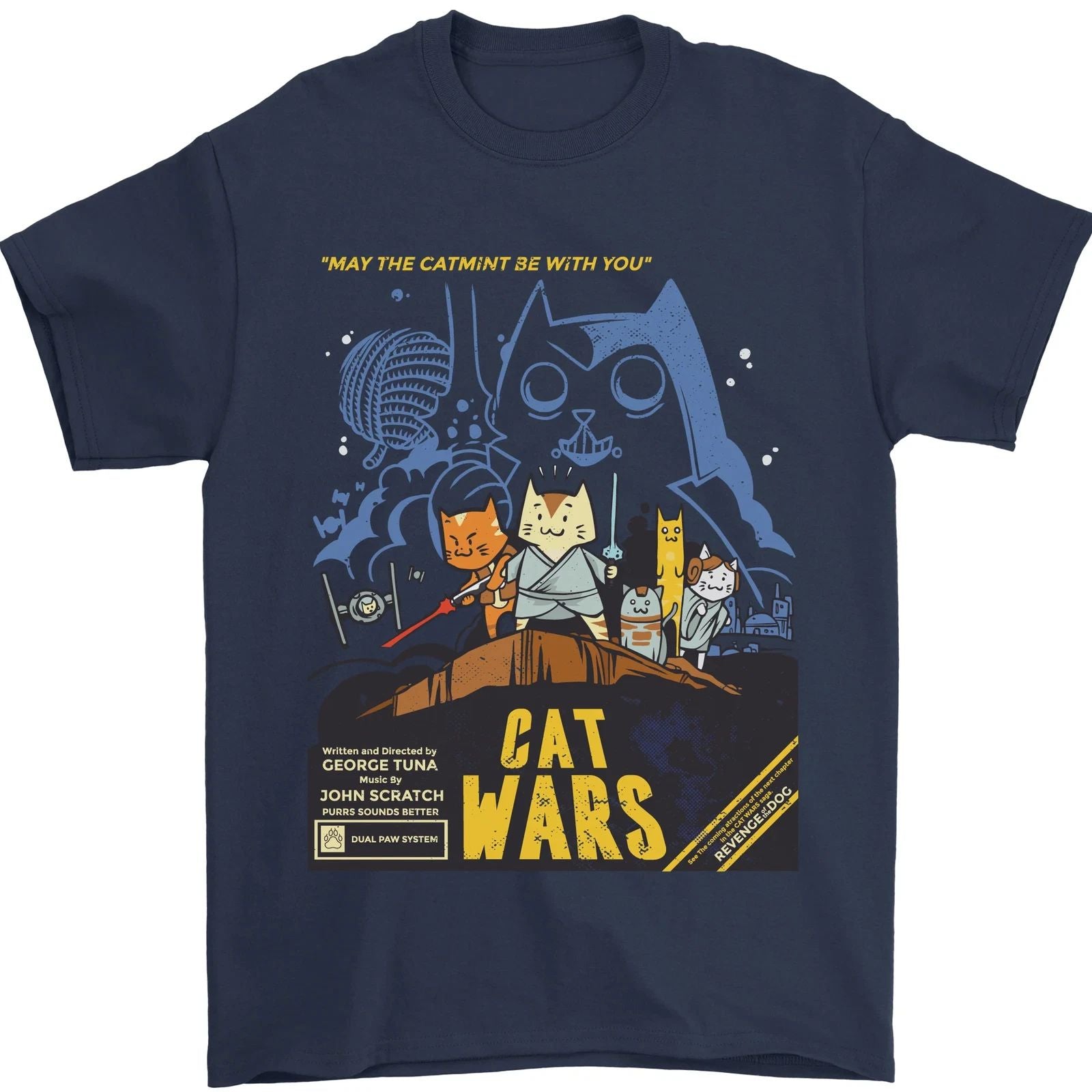 Cat Wars Funny Sci-Fi Mens T-Shirt 100% Cotton