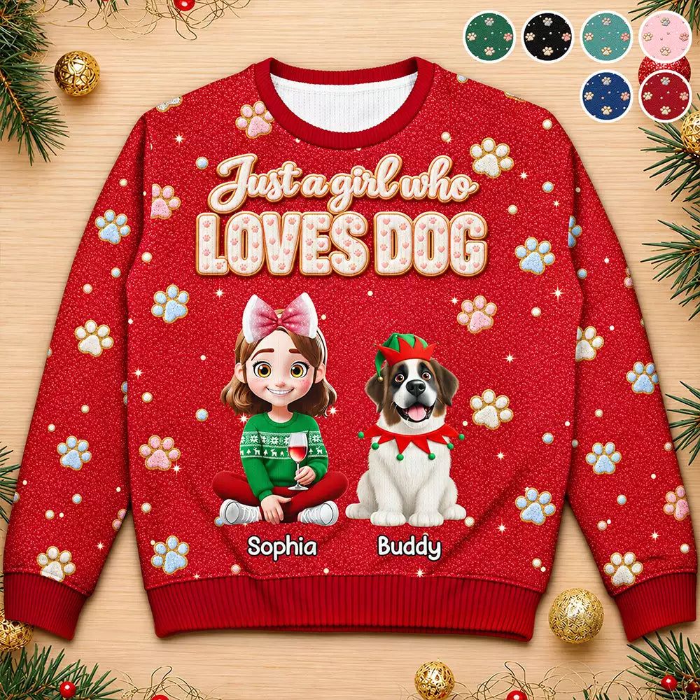 Christmas Gift For Dog Lovers - Personalized Faux Fluffy A Girl Who Loves Dog Unisex Ugly Sweater
