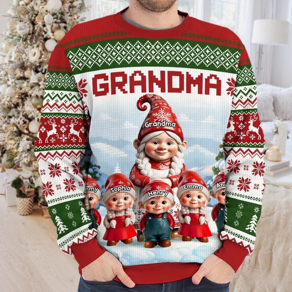 Custom Gnome Unisex Ugly Sweatshirt - Personalized Christmas Birthday Gifts For Grandma, Grandparent, Mom - Christmas Magic Shared Across Generations