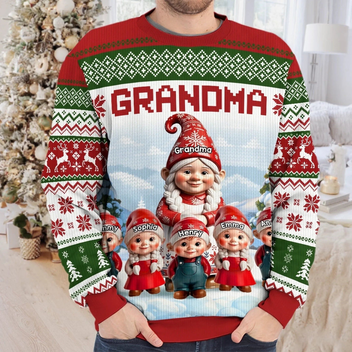 Custom Gnome Unisex Ugly Sweatshirt - Personalized Christmas Birthday Gifts For Grandma, Grandparent, Mom - Christmas Magic Shared Across Generations