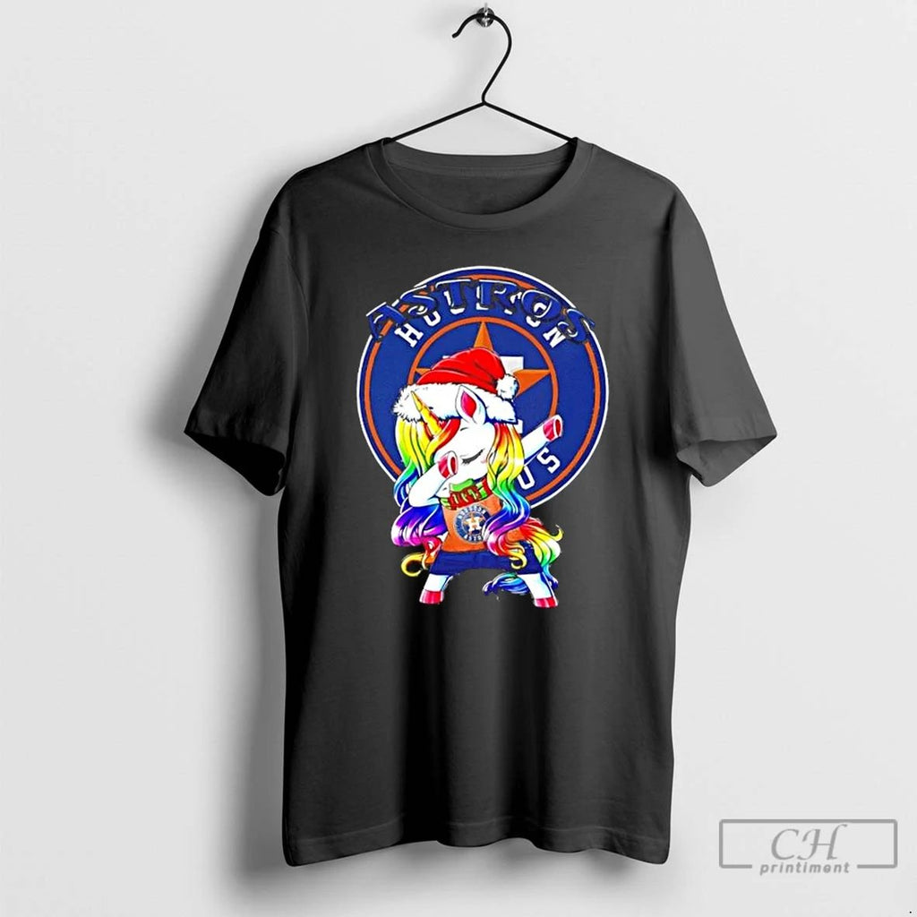 Classic Houston Astros X Unicorn Santa Hat Dabbing Merry Christmas T Shirts
