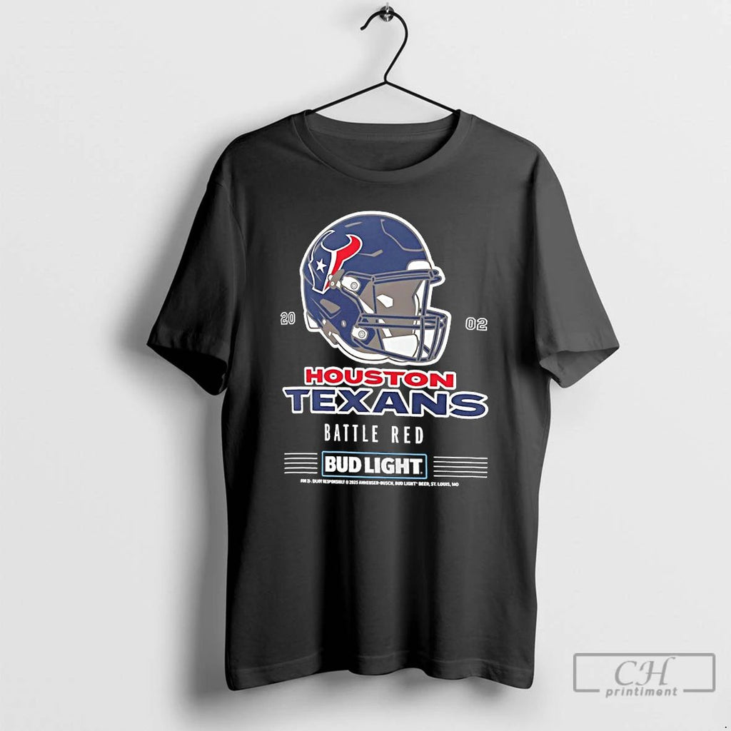 Classic Houston Texans Bud Light 2002 Battle Red Football Helmet T Shirts