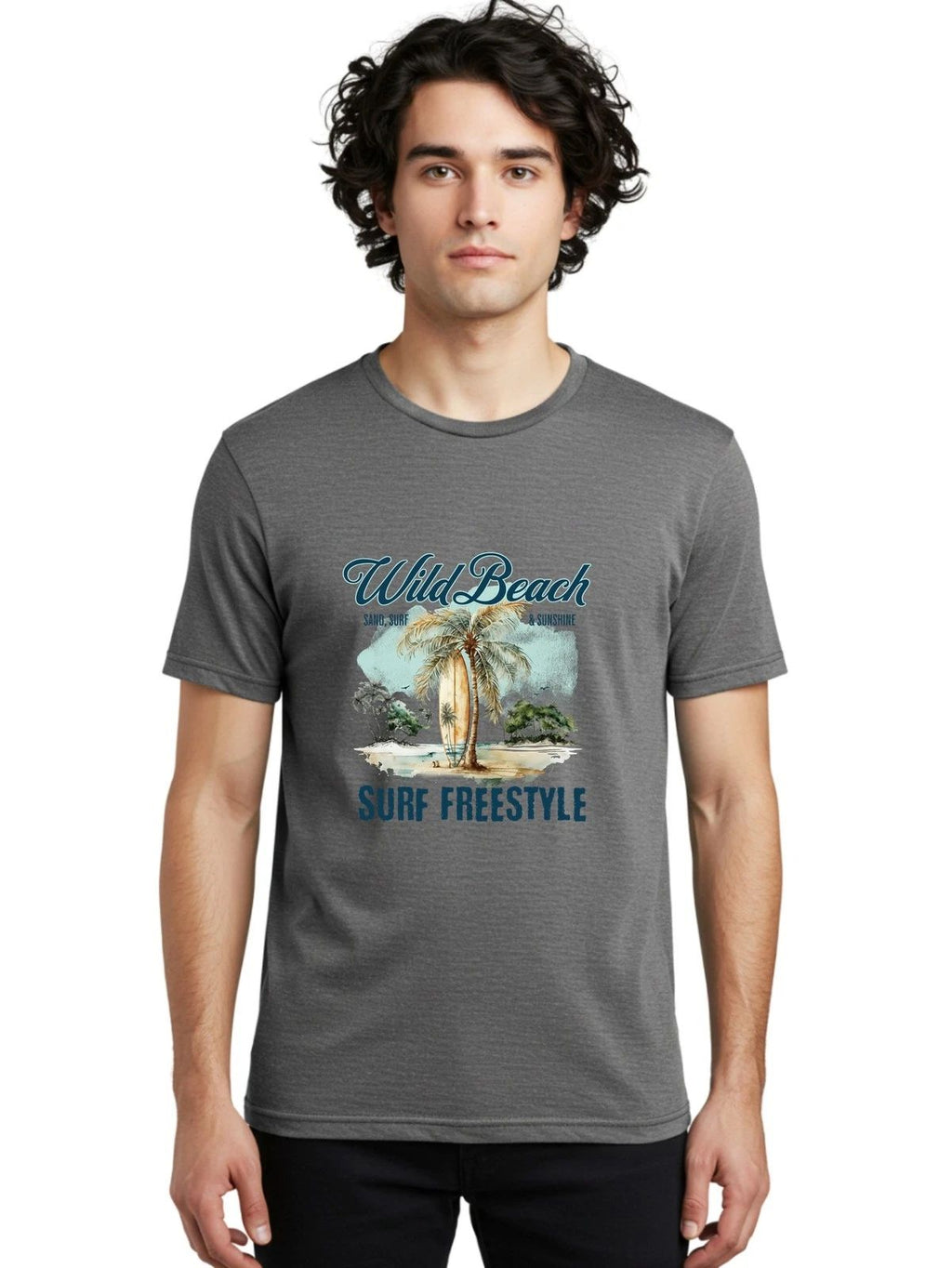 Wild-Beach-Surf-Freestyle Mens Graphic Tee,100% Cotton,Casual Summer Wear