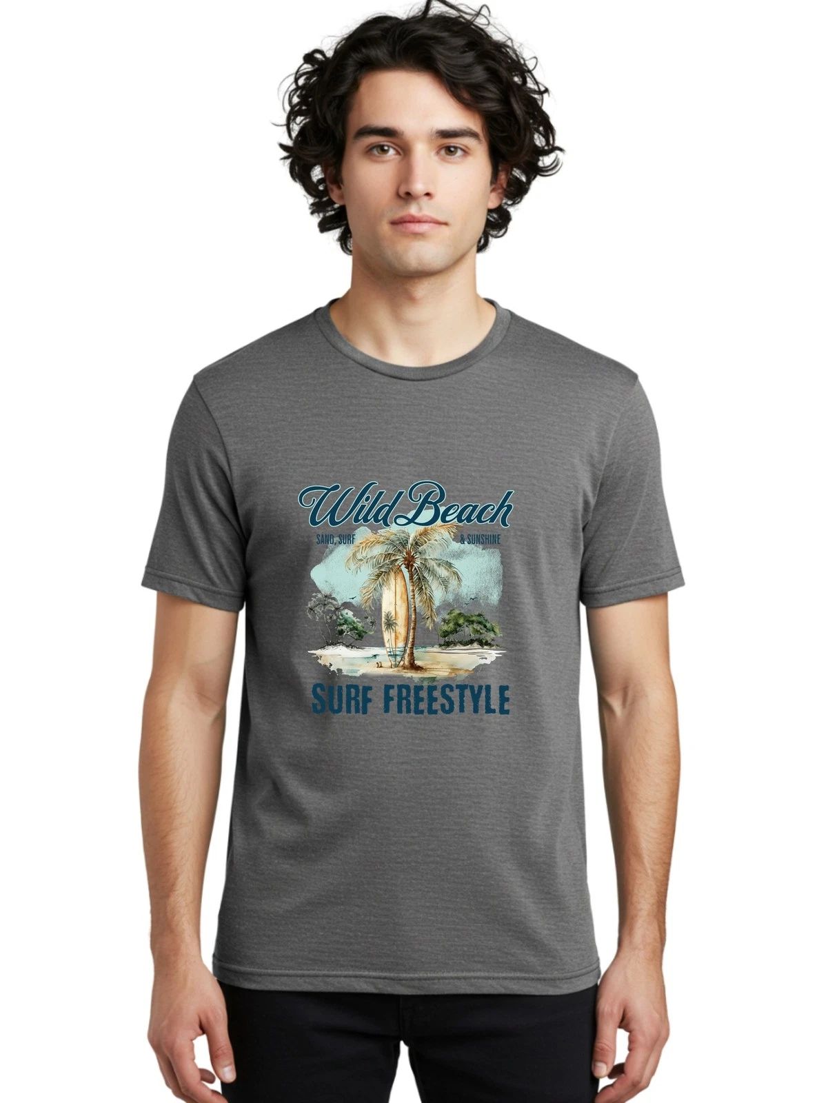 Wild-Beach-Surf-Freestyle Mens Graphic Tee,100% Cotton,Casual Summer Wear