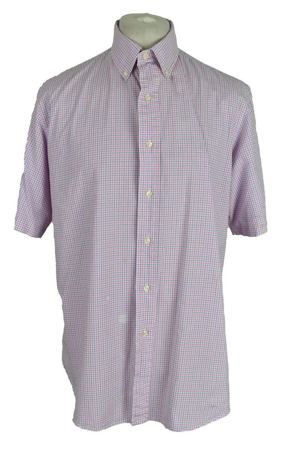 RALPH LAUREN Pink Short Sleeve Shirt size 17/XL Mens Custom Fit Checked