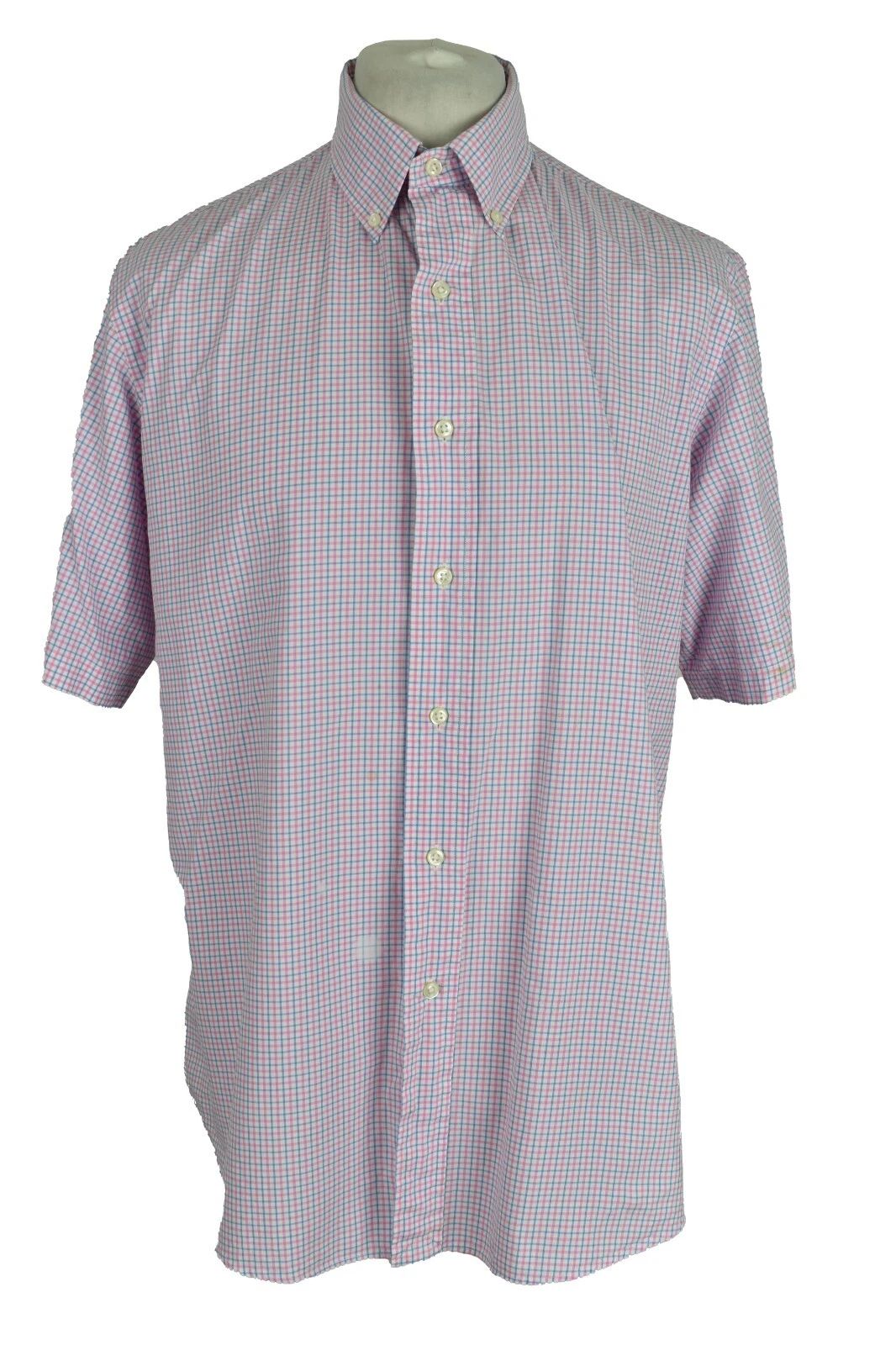 RALPH LAUREN Pink Short Sleeve Shirt size 17/XL Mens Custom Fit Checked