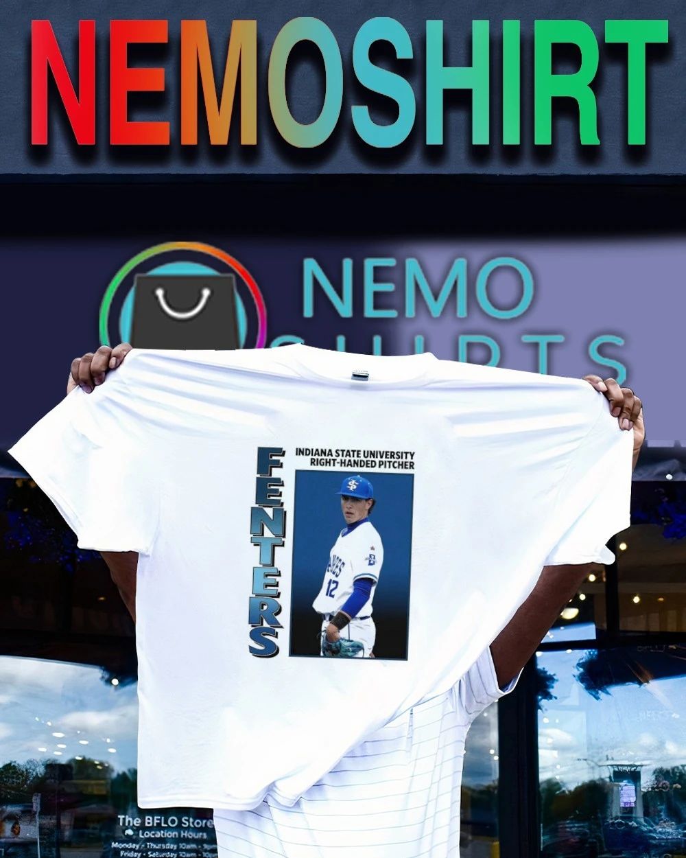 Trevor Fenters Retro Indiana State University Sycamores No 12 Pitcher shirt
