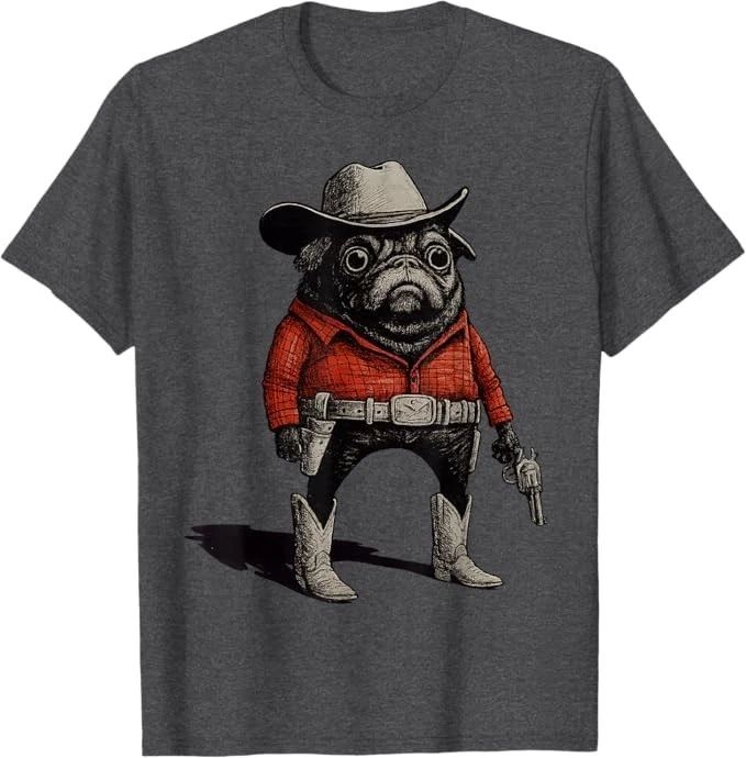Cowboy Pug Dog Funny Western Outfit Red Pug Cowboy Meme T-Shirt