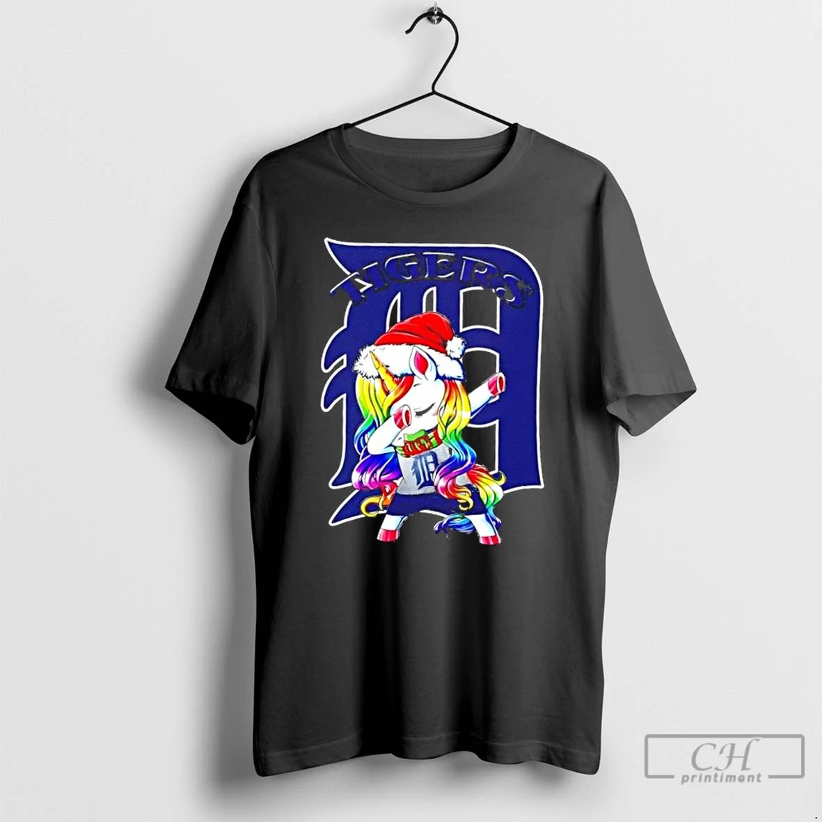 Classic Detroit Tigers X Unicorn Santa Hat Dabbing Merry Christmas T Shirts