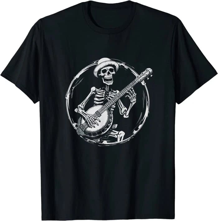 Skeleton Playing Banjo Funny Bluegrass Style Classic Tee T-Shirt