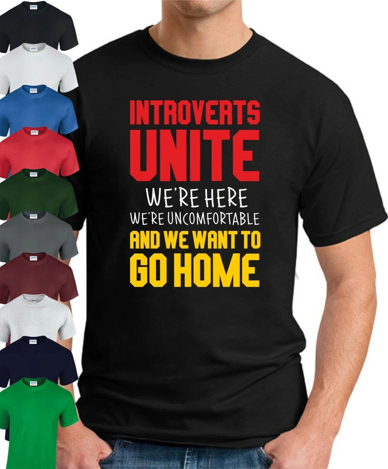INTROVERTS UNITE T-SHIRT > Funny Slogan Novelty Joke Geek Nerdy Gift Men's Top