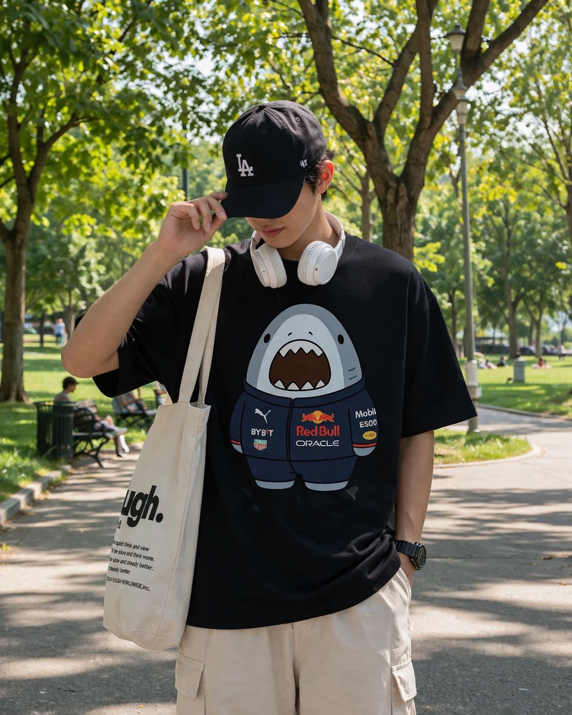 Shark Racing Graphic T Shirt Cute Streetwear Oversized Unisex Tee Casual