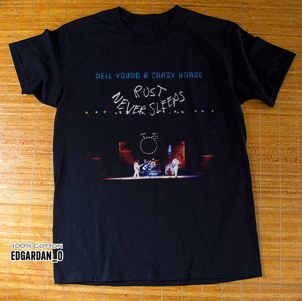 Neil Young - Rust Never Sleeps Album Rock Band Black T-shirt Size S-5XL