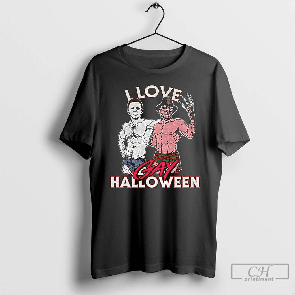 Premium Michael Myers And Freddy Krueger I Love Gay Halloween T Shirts