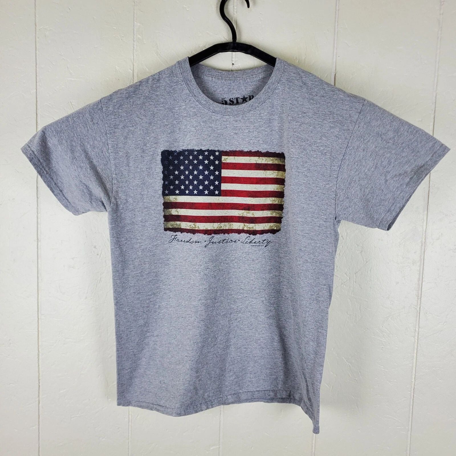 5 Star Shirt Mens Large Gray Graphic Crew Neck Short Sleeve Stretch America