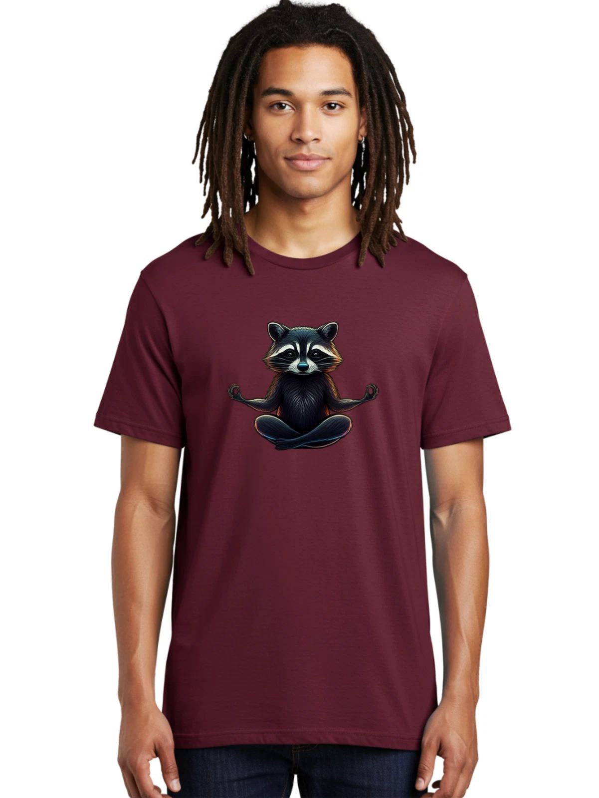 Raccoon-Yoga Mens Graphic Tee, 100% Cotton, Casual Summer Wear