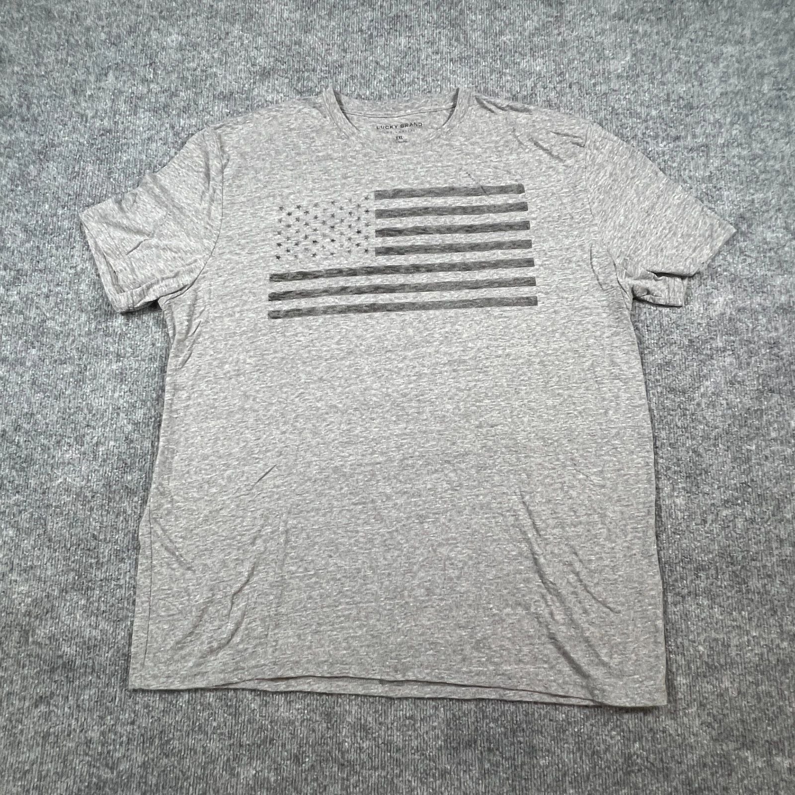 Lucky Brand US Flag T Shirt Mens 2XL Heathered Gray Cotton Graphic Everyday Wear