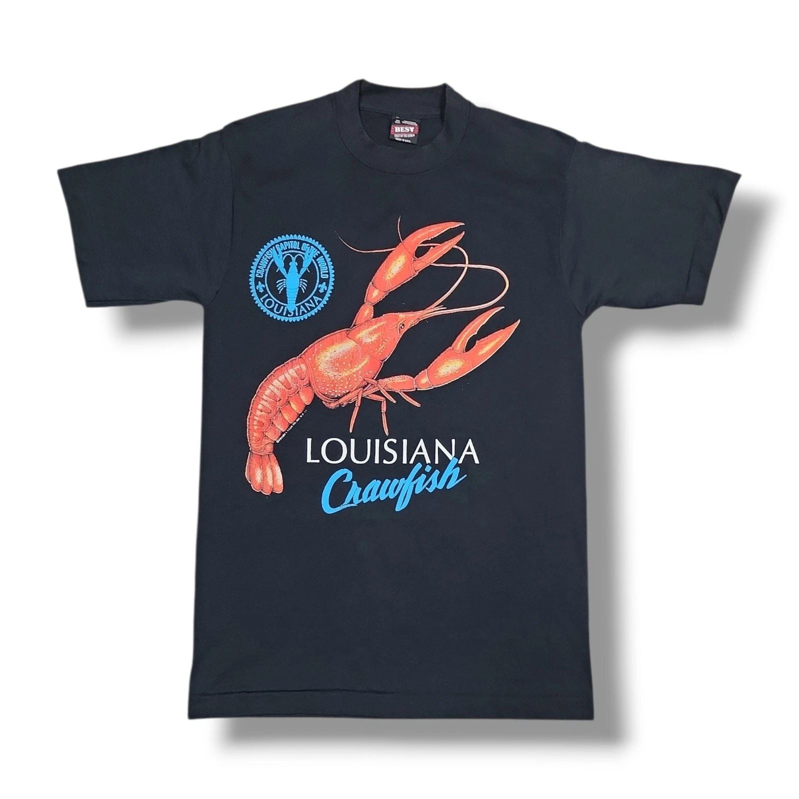 Vintage Louisiana Crawfish Capitol Of The World Black 80s T-Shirt Size M