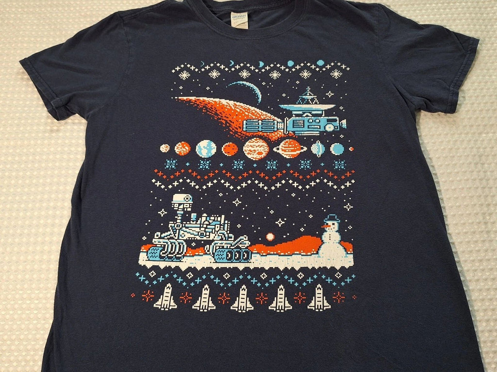Christmas Space Lootcrate Blue Cotton T-shirt Size M Gildan Loot Crate