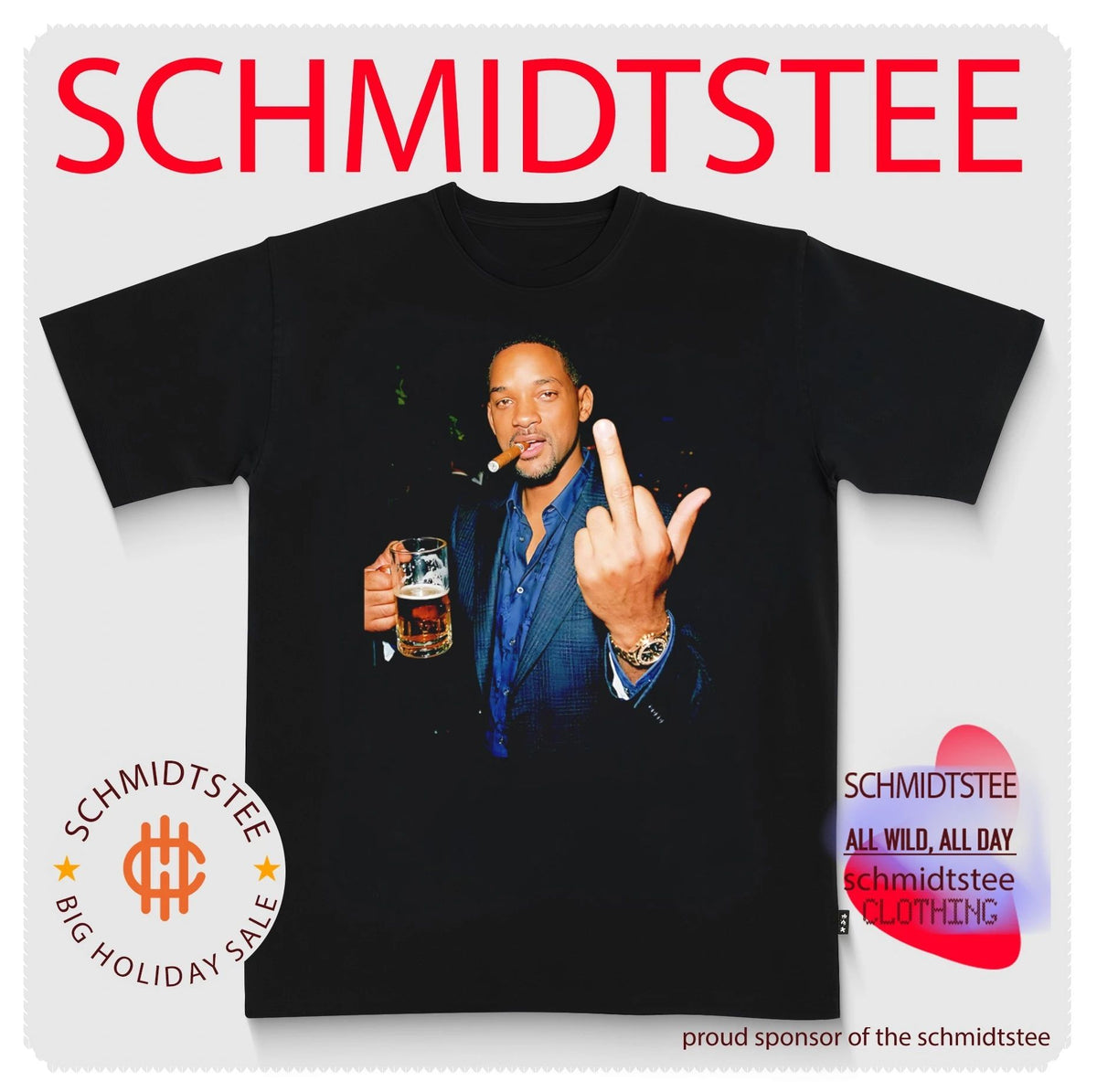Will Smith middle finger smoking and beer shirt