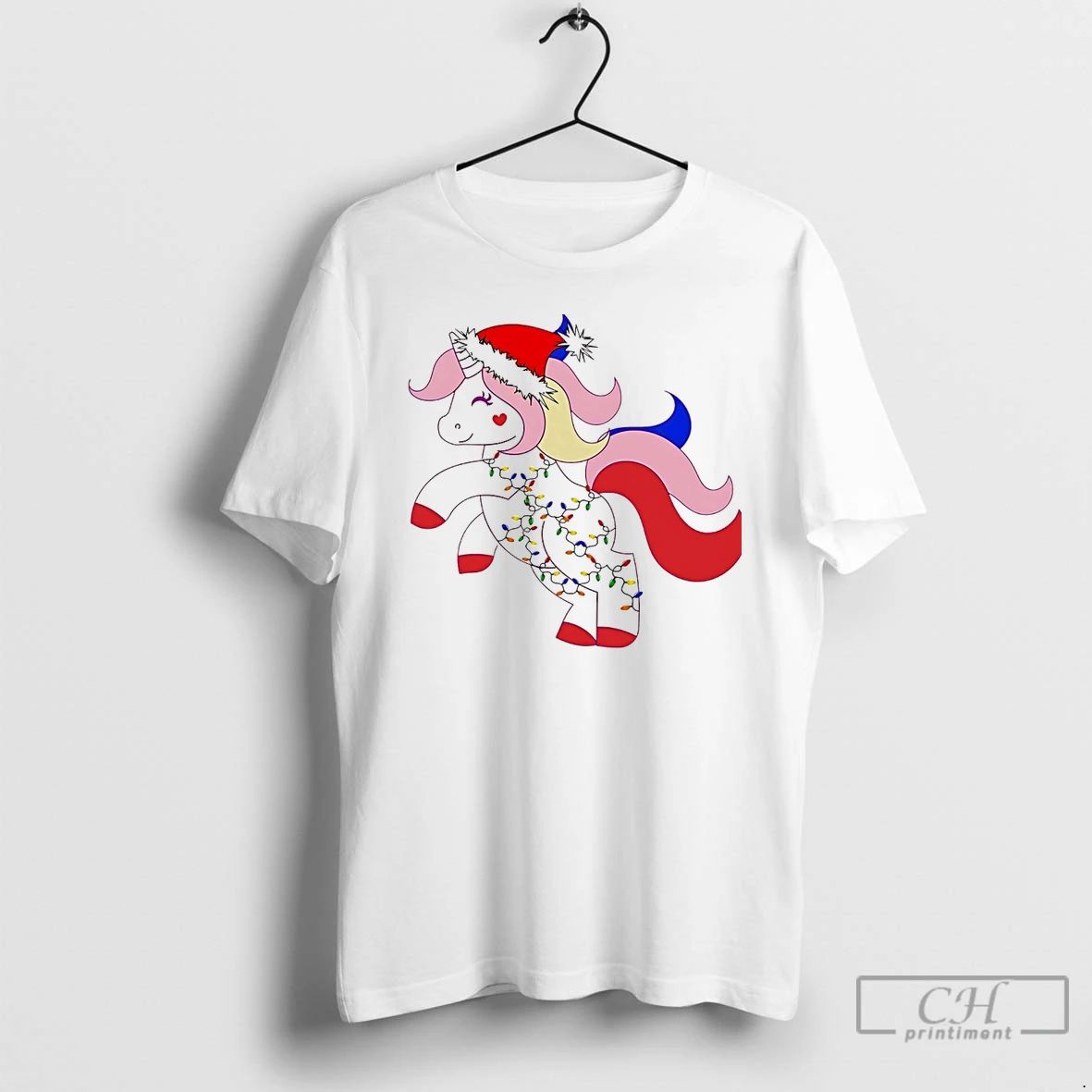 Classic Unicorn Fairy Lights Red Pink Christmas White T Shirts