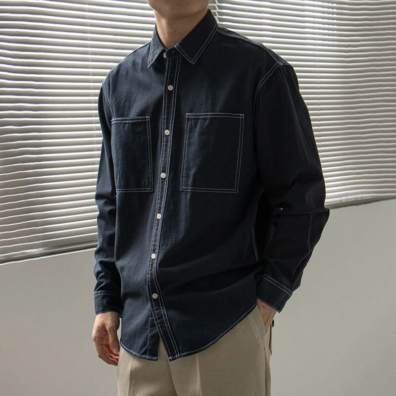 new spring Men Casual Loose retro Simple Solid Color lapel Cardigan Jacket top