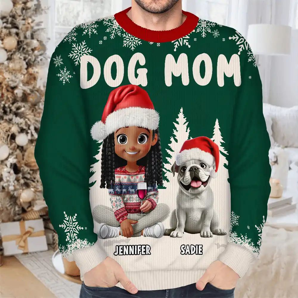Dog Mom Mum 3D Effect White Trees - Personalized Unisex Ugly Sweater