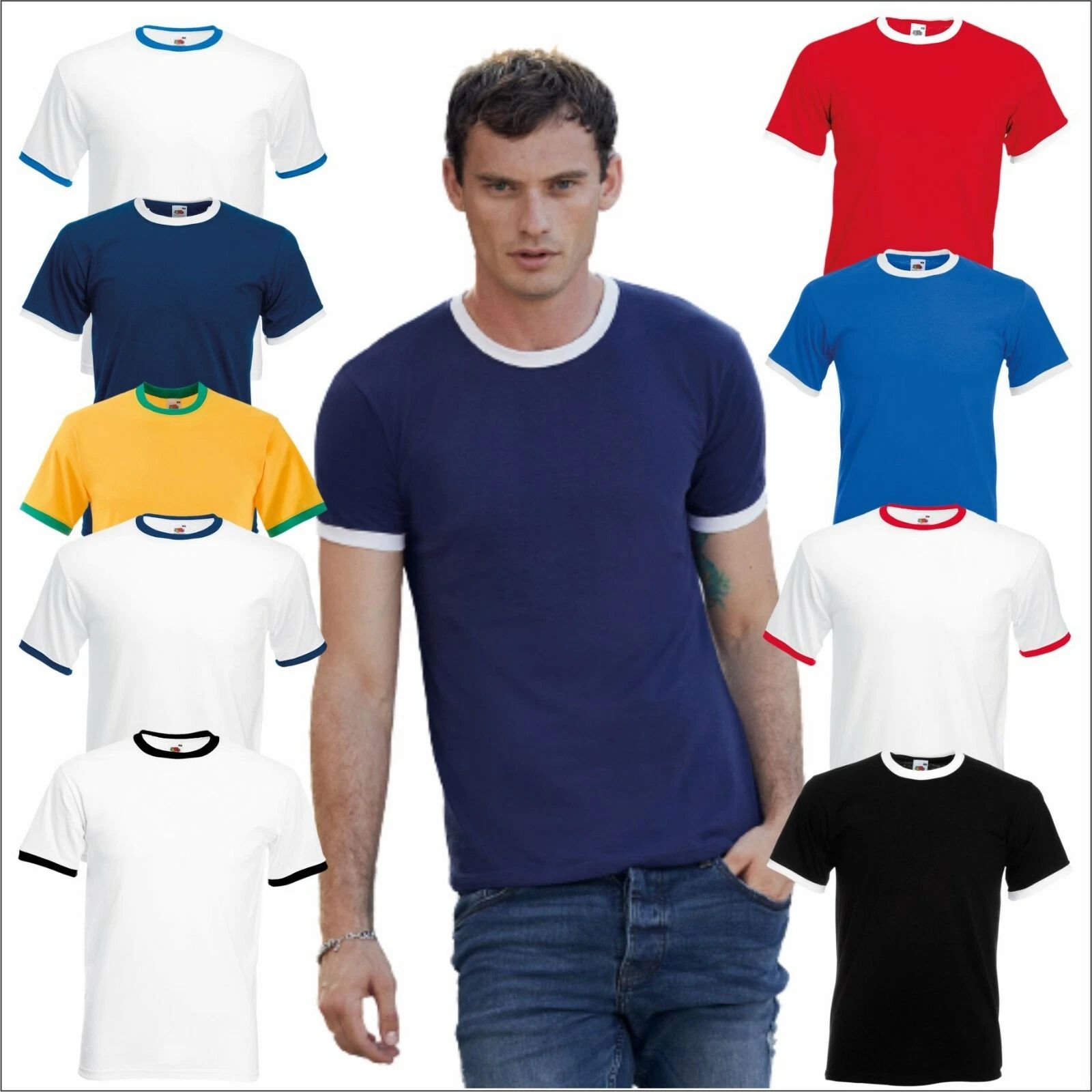 Fruit of the Loom Mens Contrast Ringer T-Shirt Sports Fashion Casual Leisure Tee