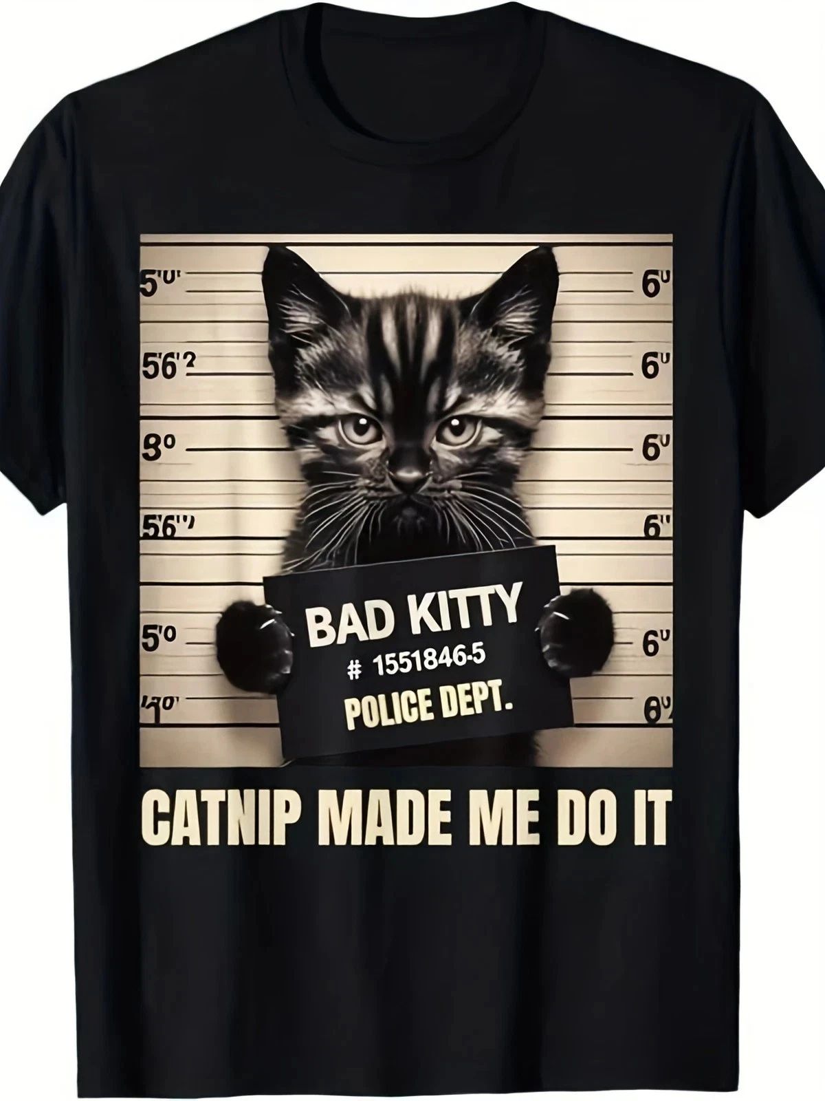 Funny Cat Mugshot Made Me Do It Graphic T-Shirt Pet Lover Humor Tee