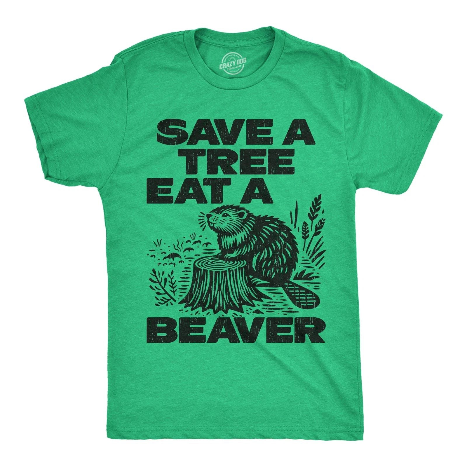 Mens Funny T Shirts Save A Tree Eat A Beaver Sarcastic Graphic Novelty Tee for