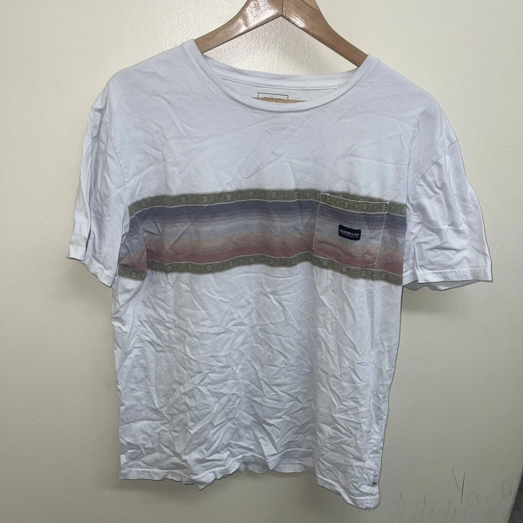 Quiksilver Shirt Surf Beach Modern Logo Casual Cotton White/Multi Mens XL