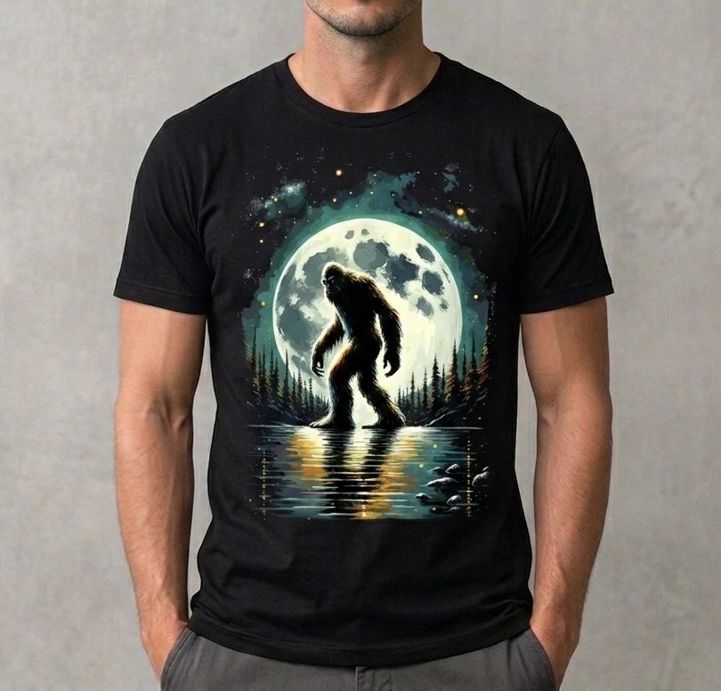 Bigfoot Full Moon Silhouette Graphic Tee – Sasquatch Nature Night Scene Shirt
