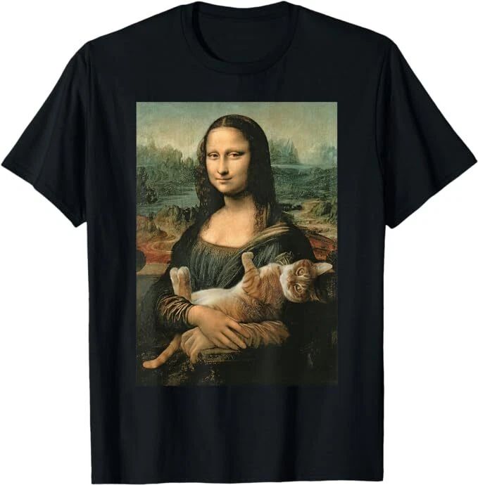 Mona Lisa With Orange Cat Funny Art Painting T-Shirt