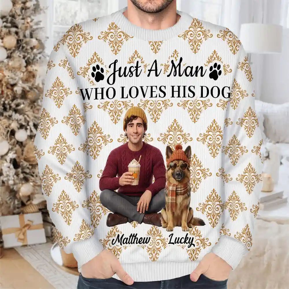 Custom Photo 3D Autumn Concept Just A Girl Who Loves Her Dog - Personalized Unisex Ugly Sweater