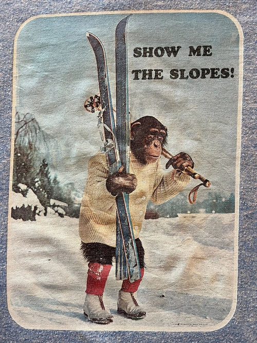 1978 Show Me The Slopes Skiing Vintage Ringer Graphic T Shirt Size Large  Blue