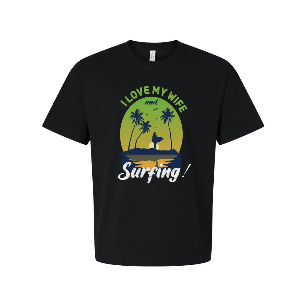 Unisex Surfing T-Shirt With Sunset Palm Trees And Surfer Silhouette Graphic Beac