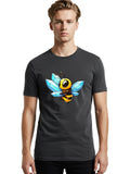 Cartoon-Bee-Crystals Mens Graphic Tee, 100% Cotton, Casual Summer Wear