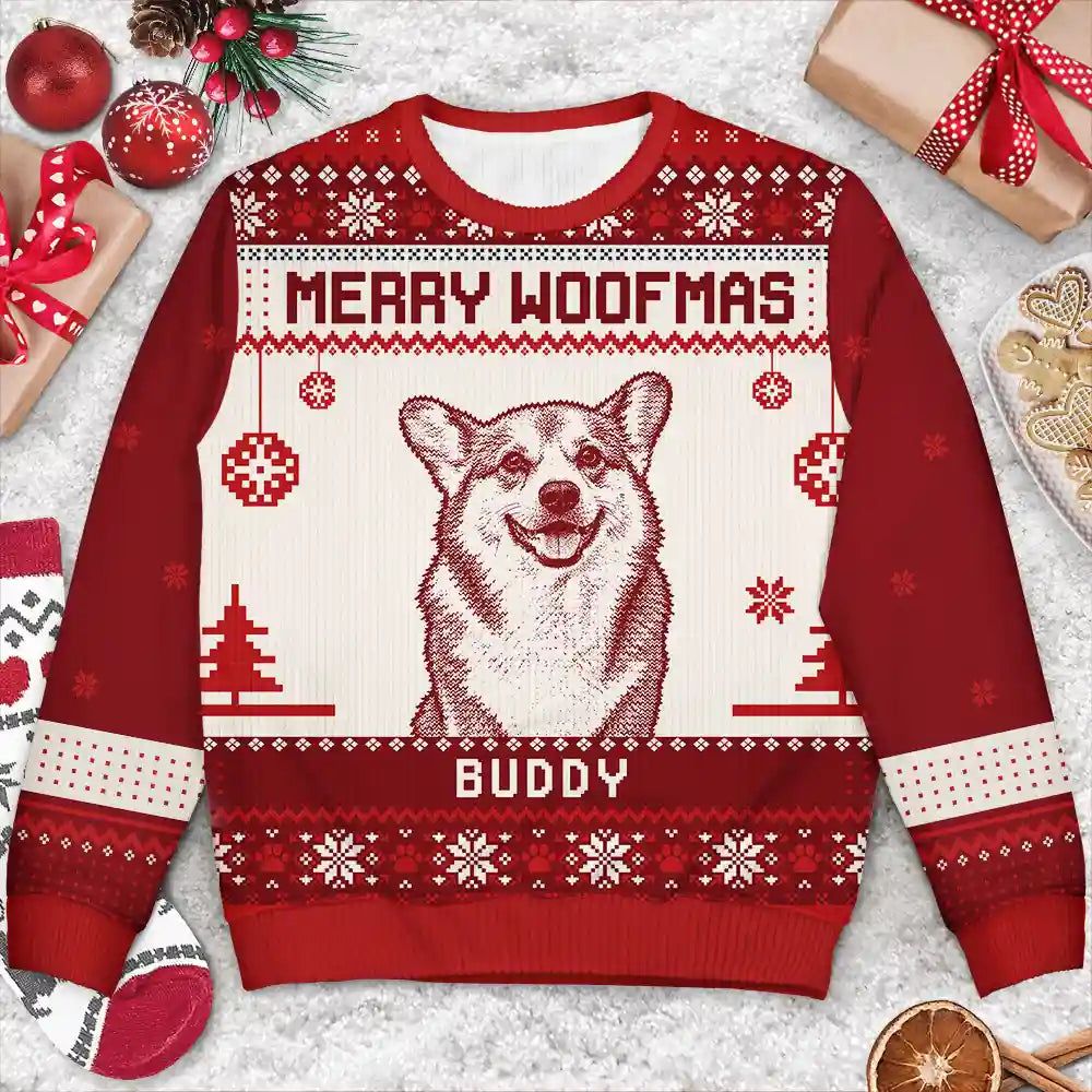 Custom Photo Merry Christmas Cute Pet Portrait - Personalized Unisex Ugly Sweater