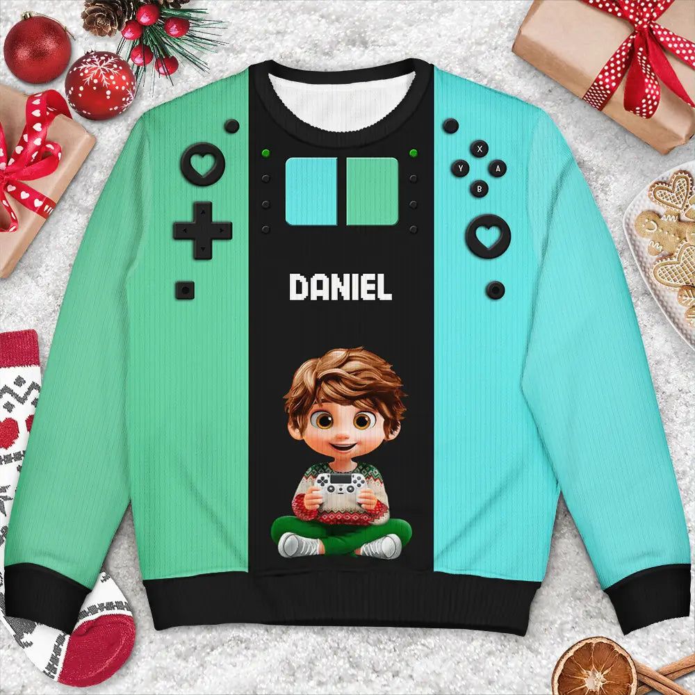 3D Effect Kids Gamer - Personalized Unisex Ugly Sweater
