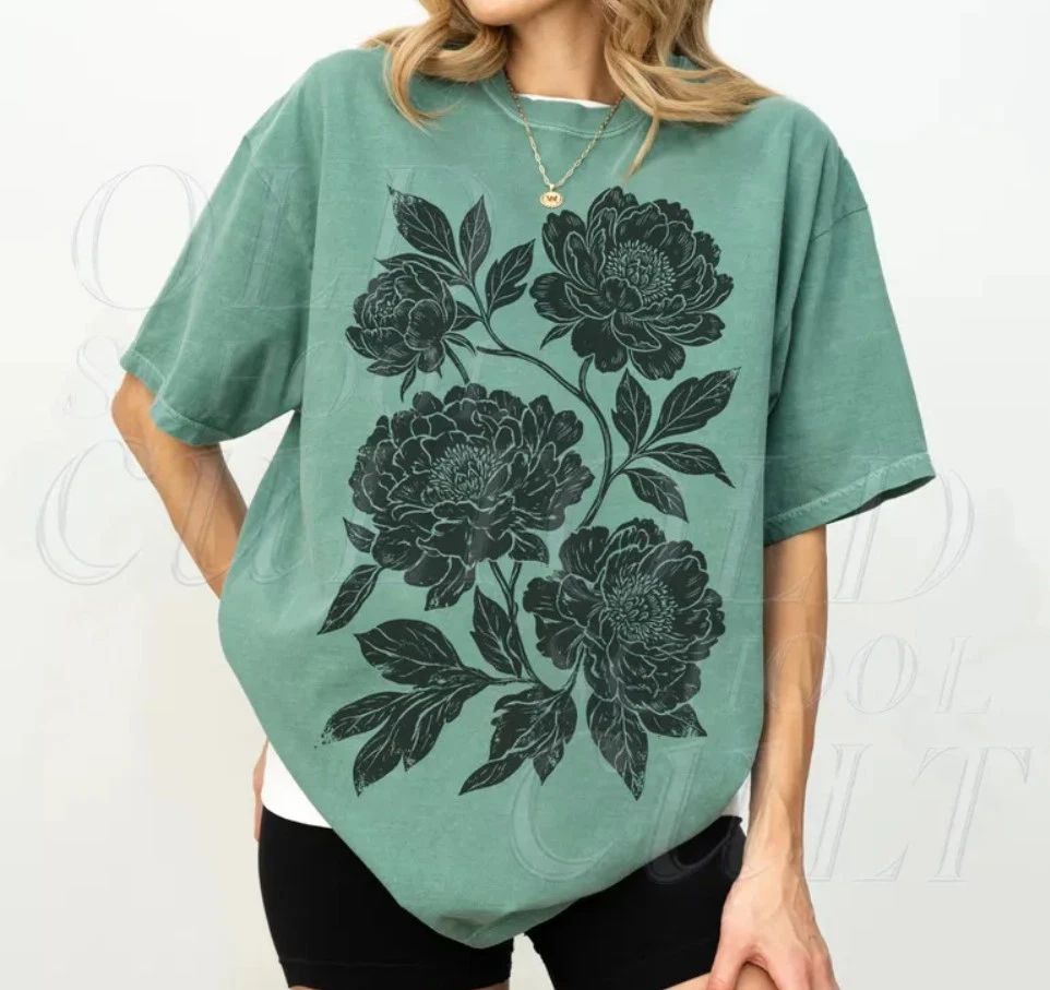 Peony Floral Vintage 90s Graphic T-shirt, Retro Comfort Colors Boho Flower