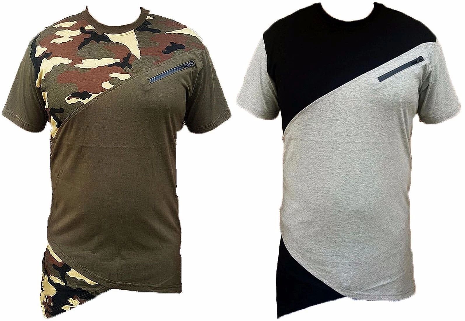 MENS COLOR BLOCK ZIPPER T-SHIRT URBAN STREET WEAR SWAG HIP HOP FASHION