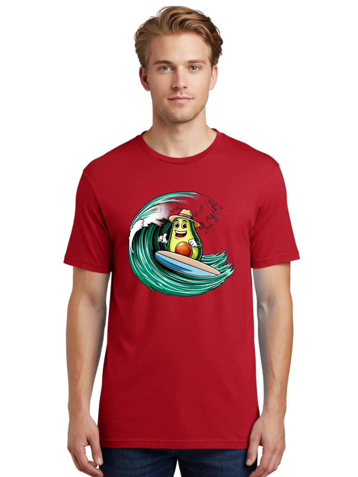 Avocado-Surfer-Dude Mens Graphic Tee, 100% Cotton, Casual Summer Wear