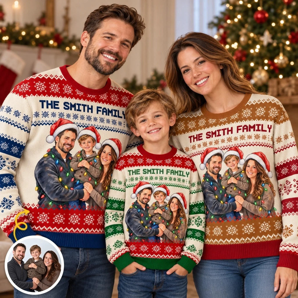 Custom Family Photo Christmas Gifts for Families - Personalized Ugly Sweatshirt