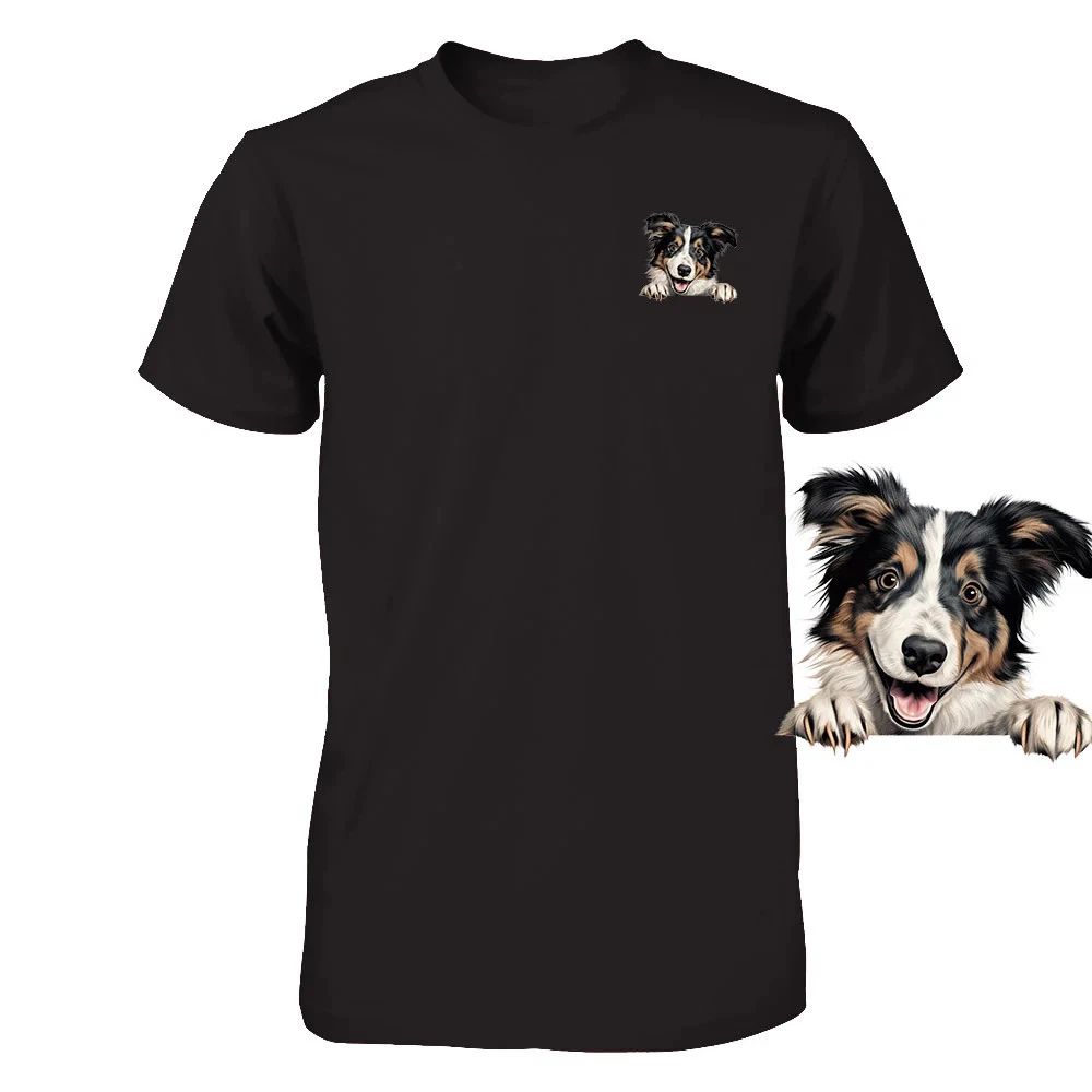 Funny Collie Dog Peeking Pocket Tshirt Cute Puppy Dog Lover Tee Print Gift