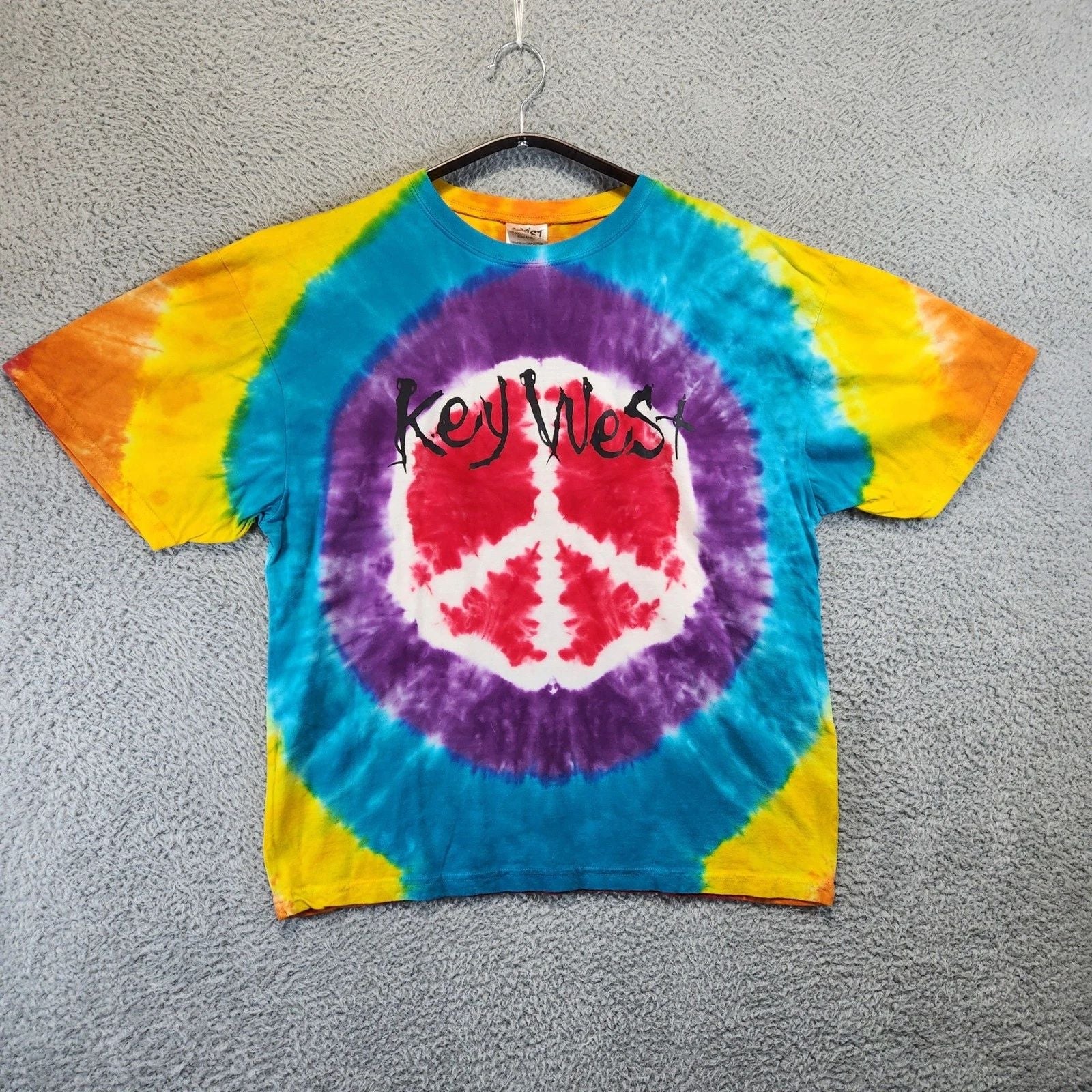 Exist Tie Dye T-Shirt Adult Size Large Peace Sign Key West Casual Colorful Boho