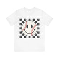 Unisex Baseball Happy Face Trendy Smile Face Baseball Players Checkered T-Shirt